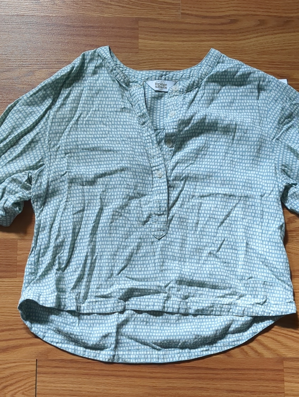 Bridge & Burn Drew Modal Linen Geometric Henley Top Blouse S